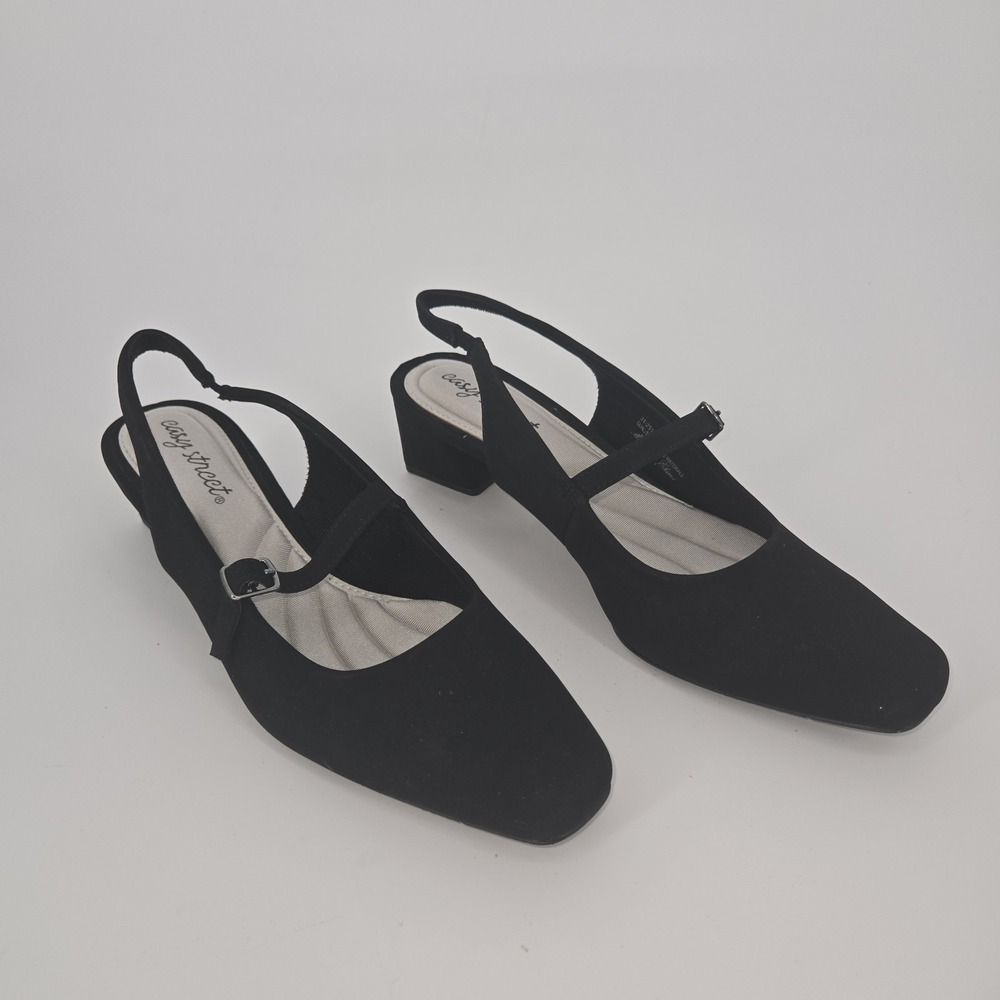 easy street Black Slingback Low Block Heel Pumps